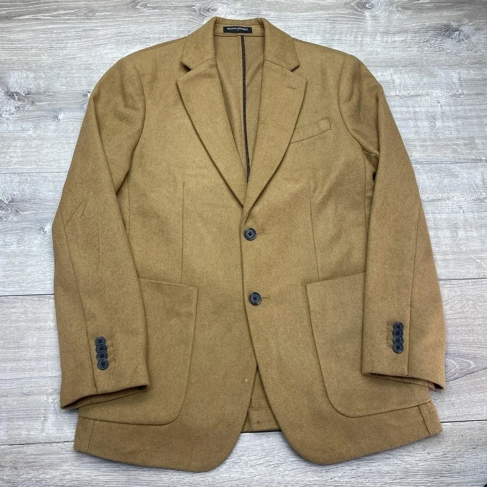 Banana Republic Blazer Mens 38R Beige Wool Blend Tailored Fit Sport‎ Coat Jacket
